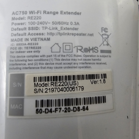 TP-LINK AC750 750Mbps Dual Band WiFi Range Extender/RE220 - Picture 9 of 10